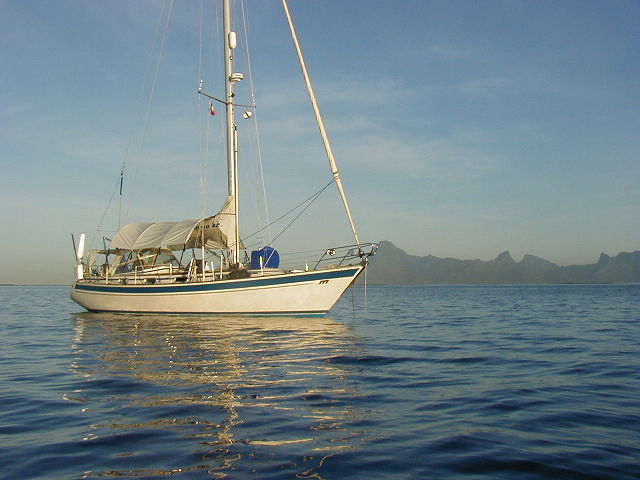 Cats Paw anchored at Maeva Beach, Tahiti